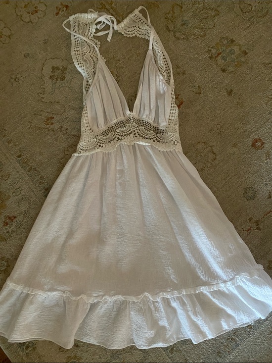 Ecowish Dresses & Skirts - Ecowish White Halter Lace Trim Dress